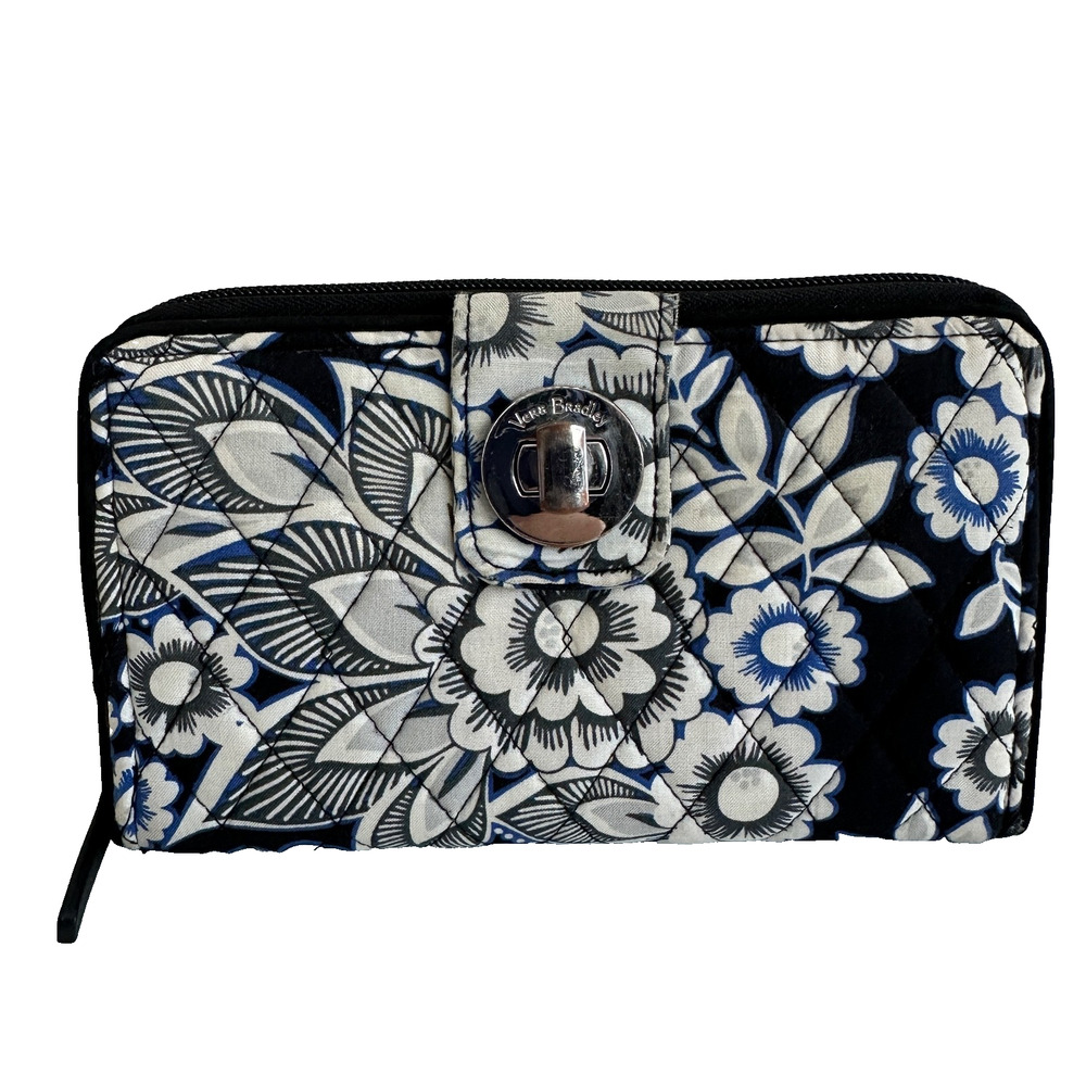 Vera Bradley Snow Lotus Turnlock Wallet Large Organizational Clutch W/Some Wear